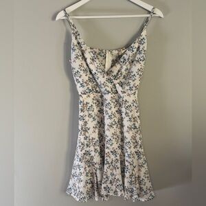 Altar'd State White Floral Spaghetti Strap Mini Dress with Blue Accents